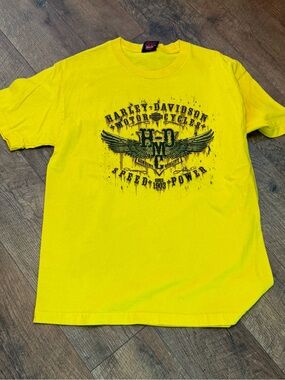 Harley-Davidson Men’s Yellow Short Sleeve Tee with Black Winged Graphic